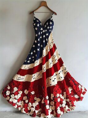 Women's Patriotic Maxi Dress - A-Line Silhouette, Suitable for Vacation,